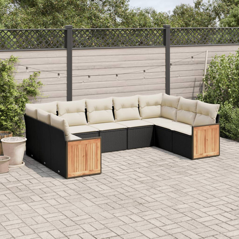 Ensemble de canapé de jardin Vidaxl noir avec coussins blanc crème