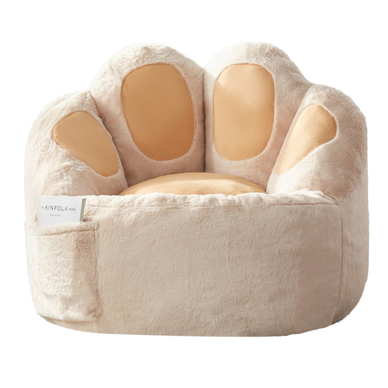 Fauteuil à billes 39 po avec patte de rangement pour chat, poche en fausse fourrure moelleuse et mousse à mémoire de forme