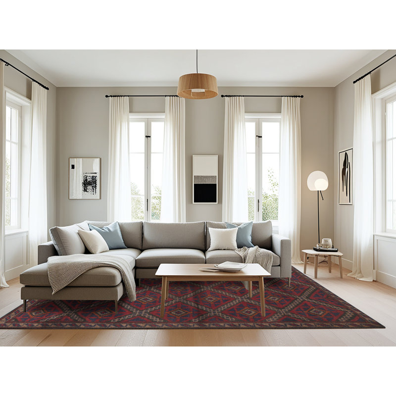 Tapis de zone rouge/bleu contemporaine, Rectangle 8 pi x 10 pi