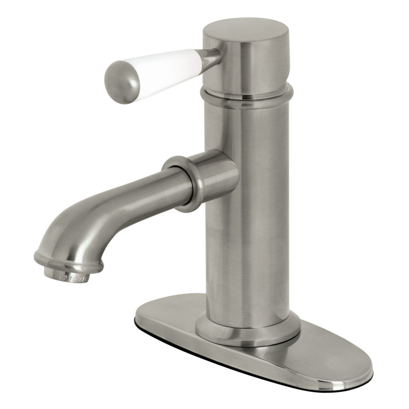 Kingston Brass Paris Single-Handle 1-Hole Deck Mount Bathroom Faucet with Brass Pop-Up, Brushed Nickel