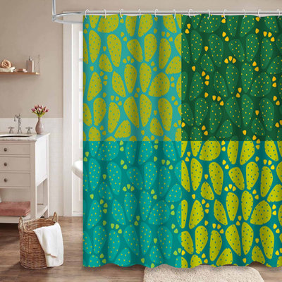 Rideau de douche imperméable à motif floral à motif de cactus botanique avec 12 crochets