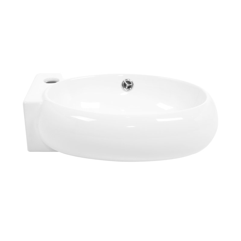 Lavabo de salle de bain mural en céramique blanc 16 x 11 pouces, trou de robinet simple, surface d'absorption d'eau lisse et faible, acide, convient au décor