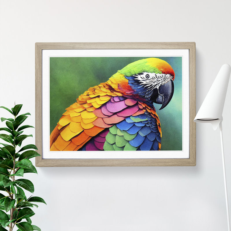 Colourful Parrot Vol.3 1 Piece Single Picture Frame Wall Art, 25cm H x 34cm W x 2cm D, Oak Framed