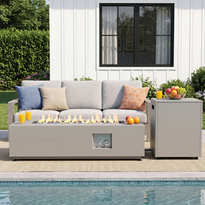 Table de foyer rectangulaire au propane de 107 cm (42 po) pour terrasse extérieure, 50 000 BTU, avec brûleur en acier inoxydable 304, support de bouteille séparé, couvercle et housse, gris.