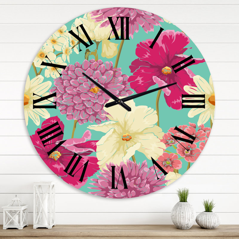 Horloge murale rétro rose et jaune, Grand