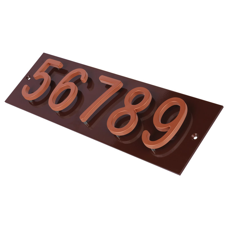Plaque d'adresse horizontale flottante en aluminium Royal Shade - 5 chiffres personnalisés, Brun, Noir, Oui