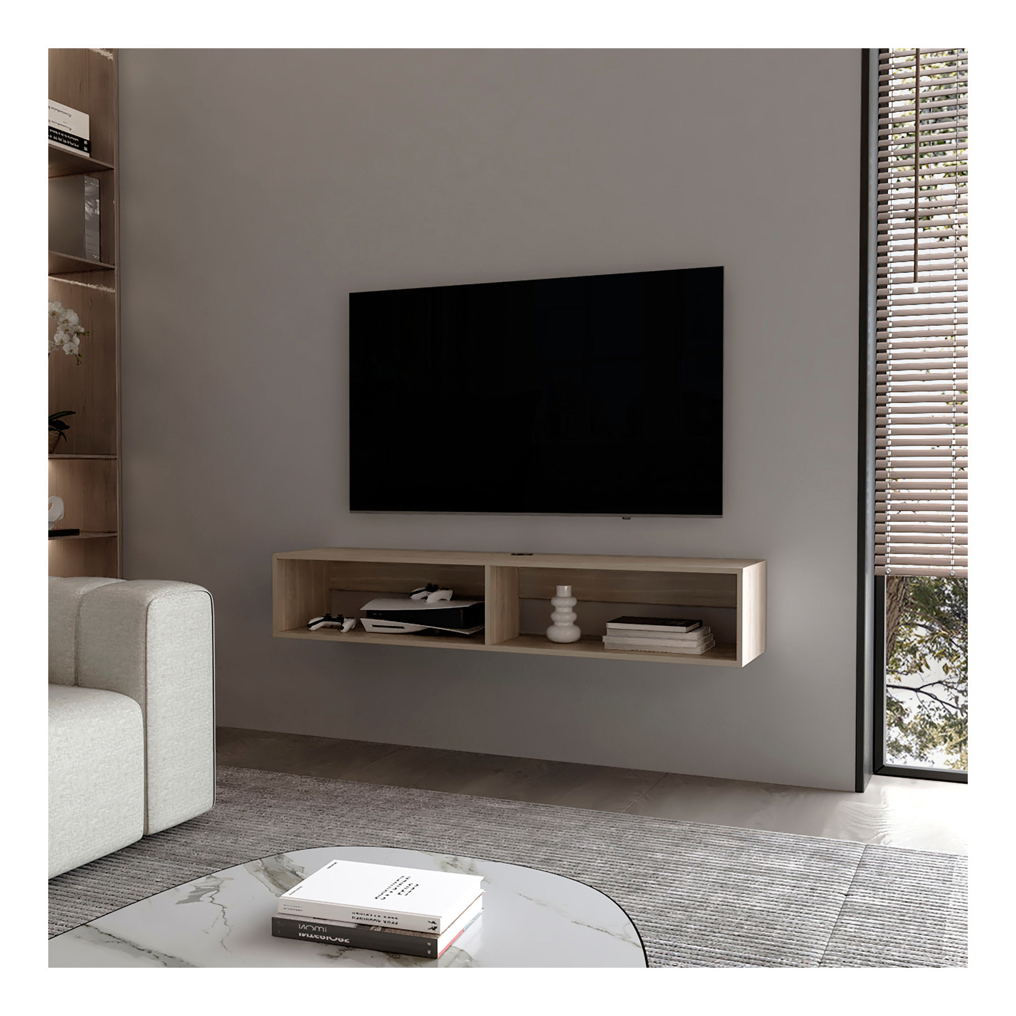 Wrought Studio Central Floating Media Rack In Melamine With Two Shelves ...
