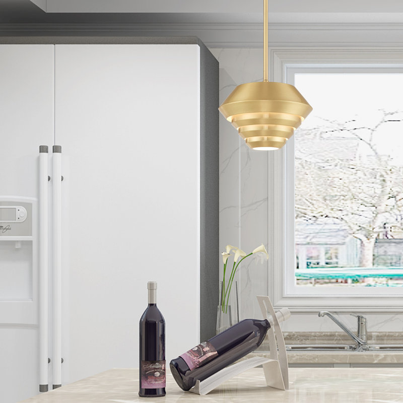Luminaire suspendu en dome à 1 lumière, Laiton satiné