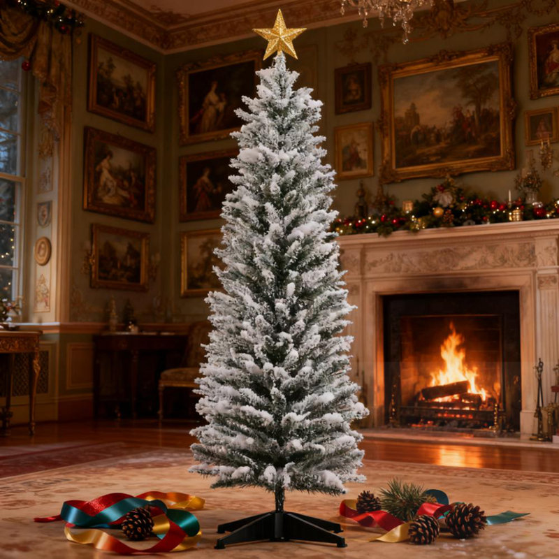 5ft Flocked Artificial Pencil Christmas Tree
