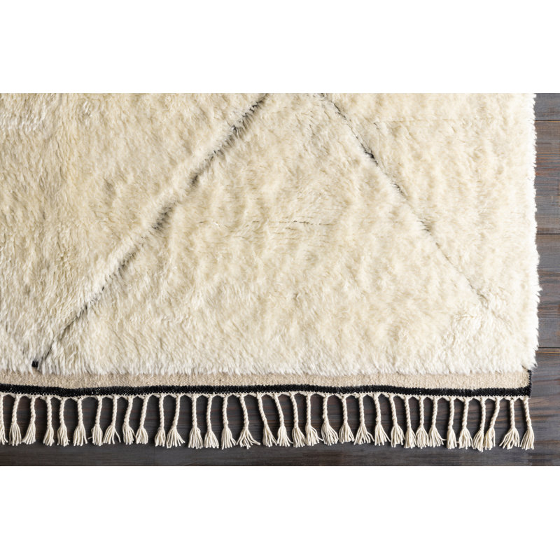 Wool Geometric Area Rug in Cream, Rectangle 8' x 10'