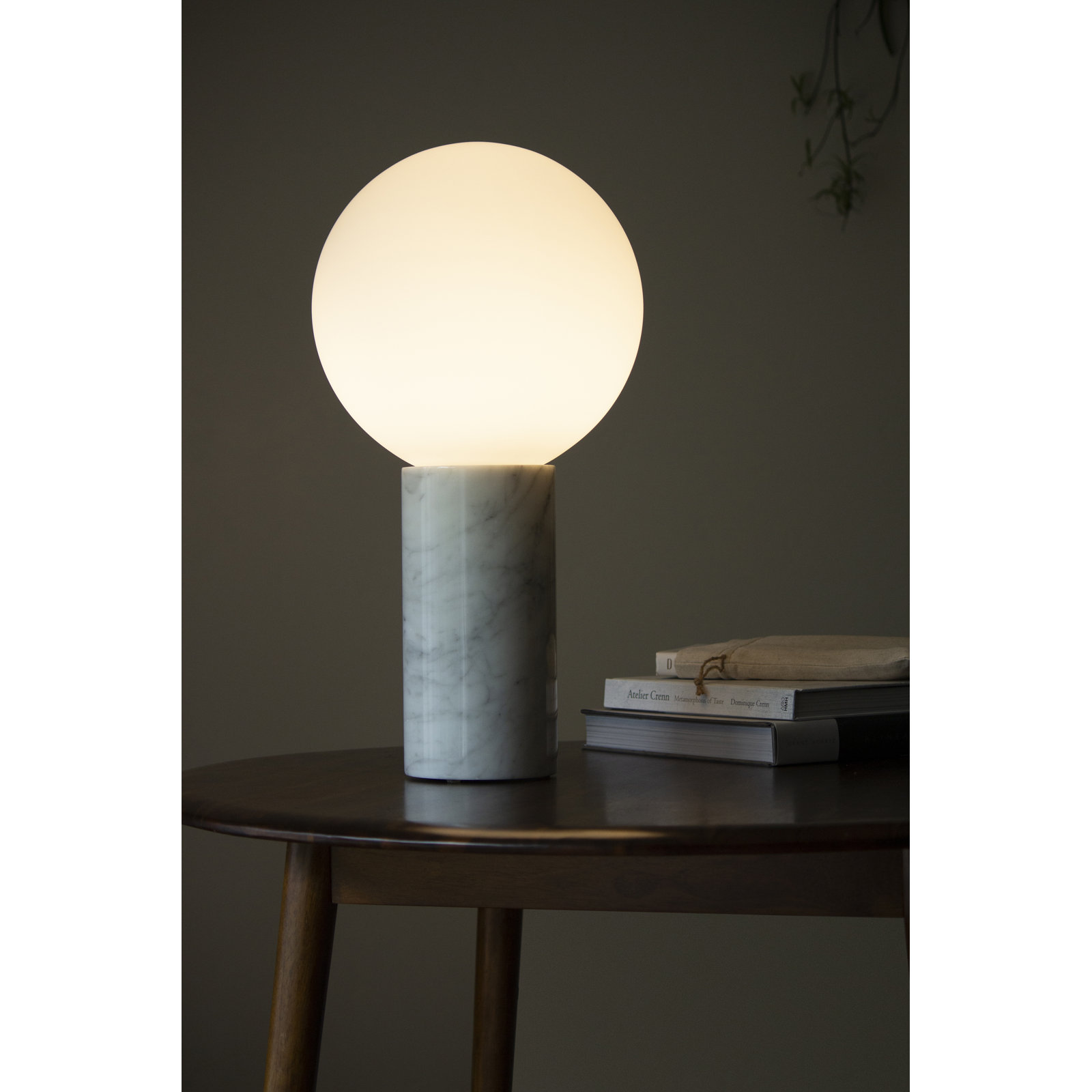 Pilar Marble Globe Lamp, Carrara White