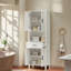 Grande armoire de salle de bain autoportante avec 4 portes à fermeture douce, 2 armoires, rangement ouvert et 2 tablettes réglables, un tiroir-375053829
