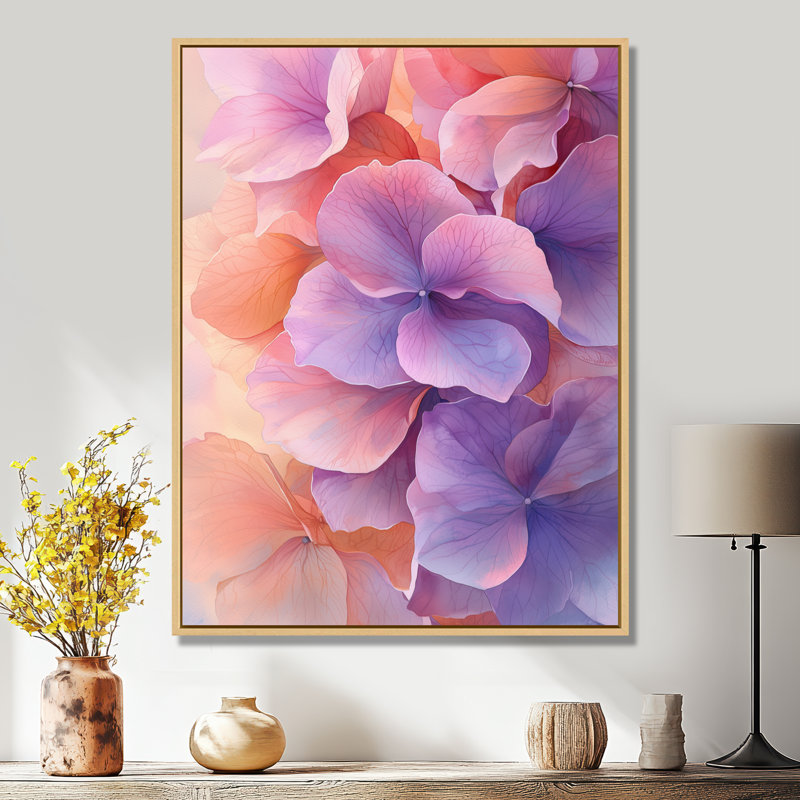 Lavande fluide, Hortensia fluide I - Hydrangea, art mural, Reproduction avec cadre flottant, Crème, crème, H 20 po x l 12 po