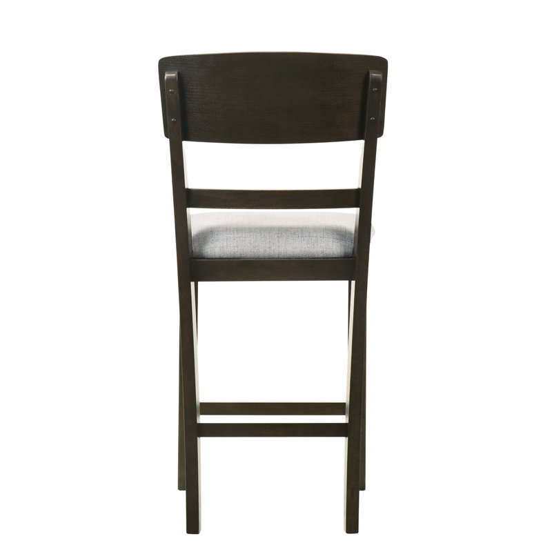 2 tabourets de bar de salle à manger rembourrés à hauteur de comptoir de 2 pièces au fini brun avec coussin de siège gris et sièges à dossier courbé