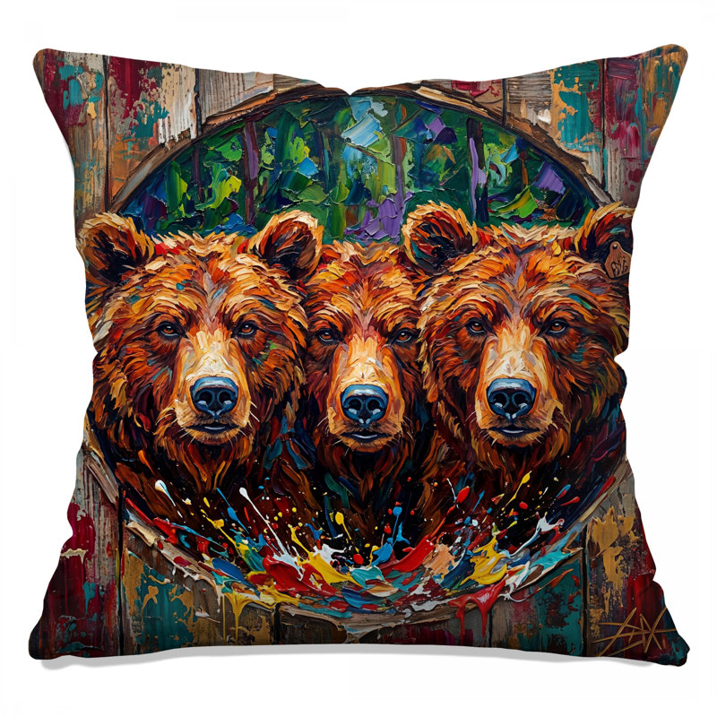 Three Brown Bears Double Sided Throw Pillows, 18 x 18 inches