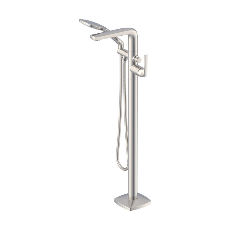Ensemble de garniture de robinet de baignoire à poser sur pied à poignée simple transitionnelle avec douche carrée en chrome 1,75 GPM