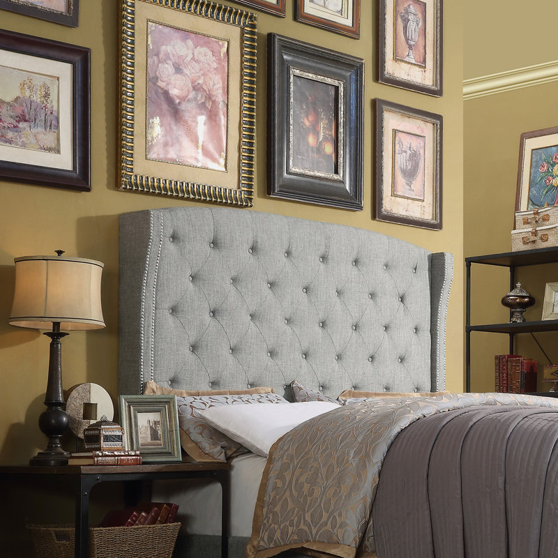 Floria Solid Wood Headboard, Gray, Queen