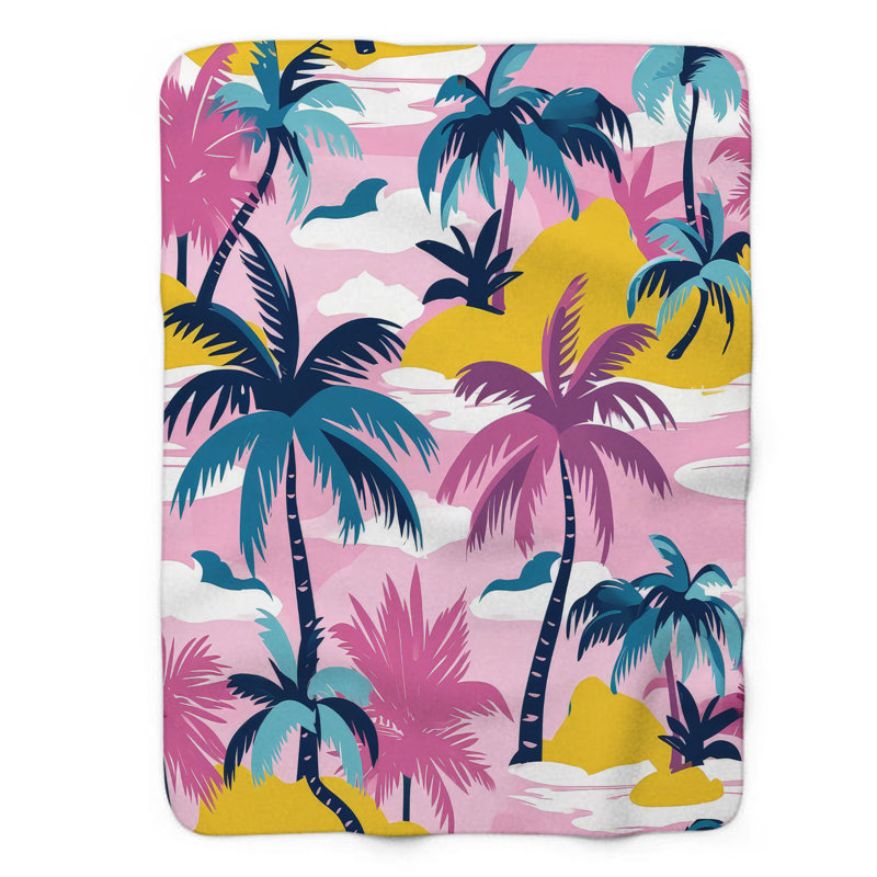 Pink Palm Shores - Couverture sherpa de qualité supérieure 1 pièce, L 50 po x L 60 po