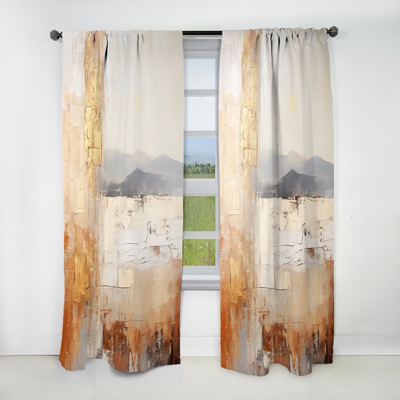 Gilad Beige And Gold Minimal Expression III - Country Velvet Curtain - Room Darkening - 1 panel, 52" W x 90" L