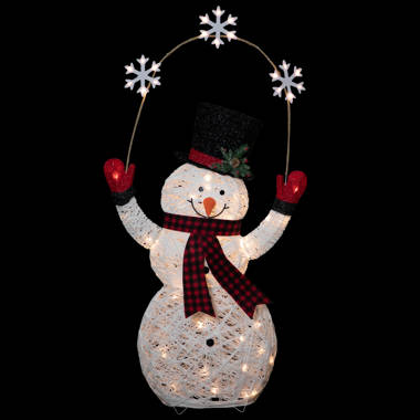 39 Lighted Snowy Tinsel Snowman Couple Outdoor Christmas Decoration