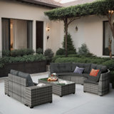 All Weather 8-pieces Half-Moon Outdoor Wicker Sectional Sofa Set