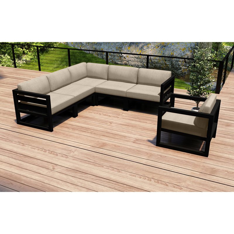 Avion 6 Piece Sectional Set - Black, Black, Canvas Flax Sunbrella® Canvas