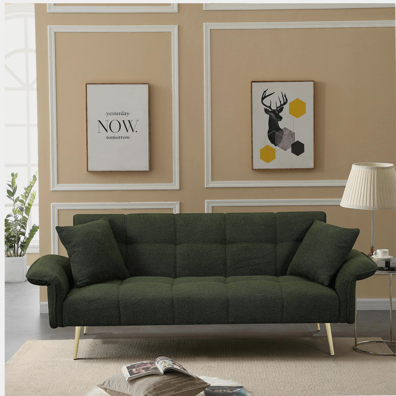 Futon-lit de 70,1 po, canapé-lit double convertible avec accoudoirs rabattables pour les salons et les petits espaces, Vert