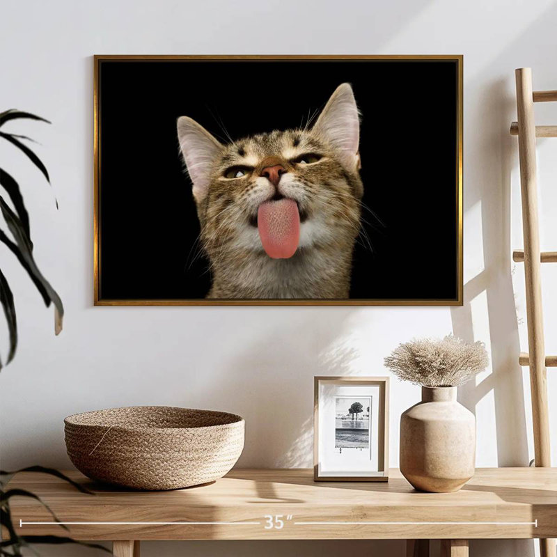 Playful Weird Cat, 25" X 17", Floating Frame Gold
