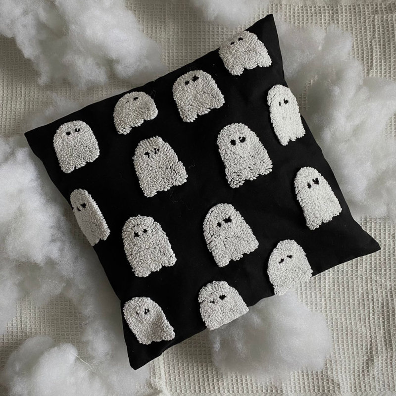 Black and White Tufted Cotton Ghost Pillow Cover