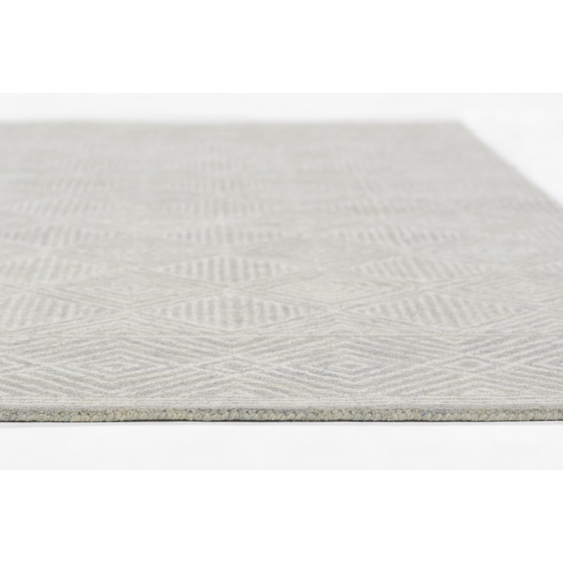 Babiarz Hand Hooked Wool Geometric Area Rug in Ivory/Gray, Rectangle 9' x 12'