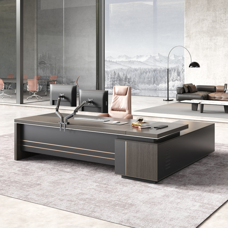 Bureau en L Achilles Executive avec rangement sécurisé et gestion des câbles intégrée, H 29,53 po x l 94,49 po x P 68,9 po