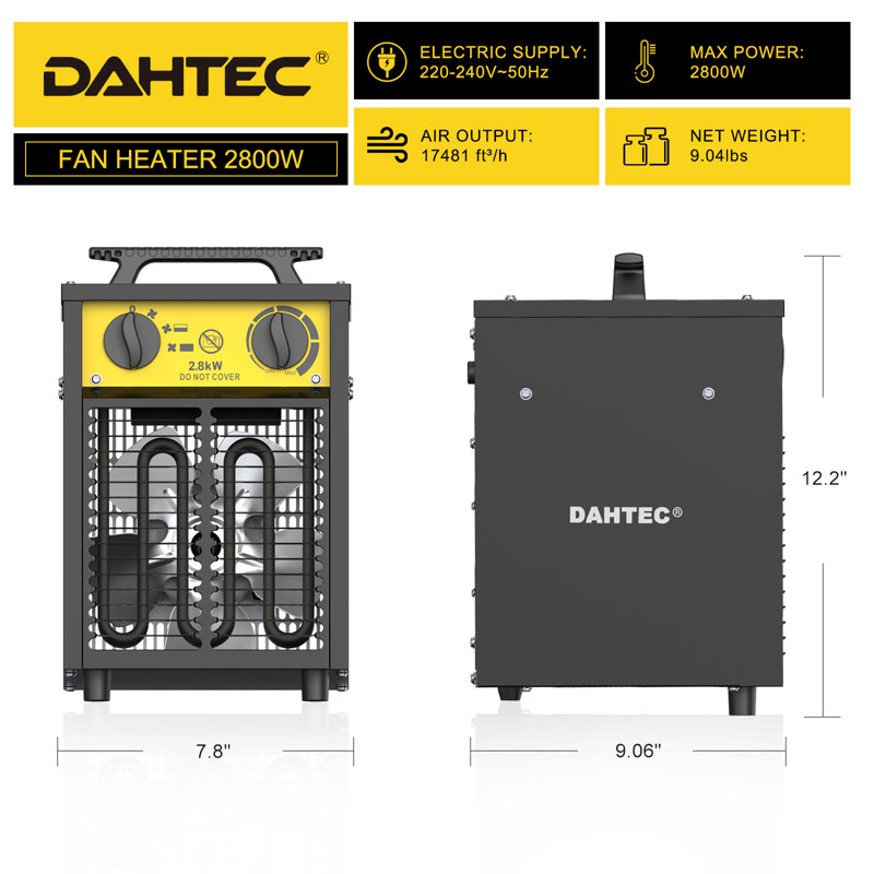 DAHTEC Portable Industrial Blower Heater - Professional Series 2000W-2800W - For Construction Sites, Garages, and Workshops
