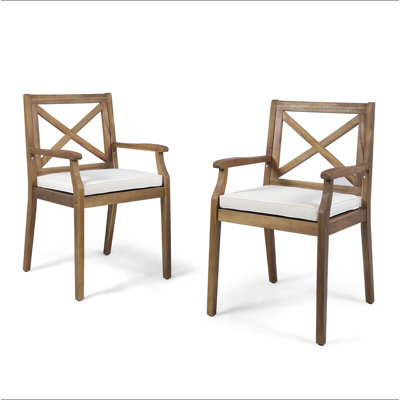PERLA DINING CHAIR,2PCS With 2 Cream Cushions,For Backyard, Poolside, Garden