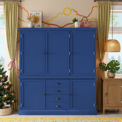 Wooden Kitchen Pantry Organizer With Drawers Adjustable Shelves, 73 Inch Storage Cabinet