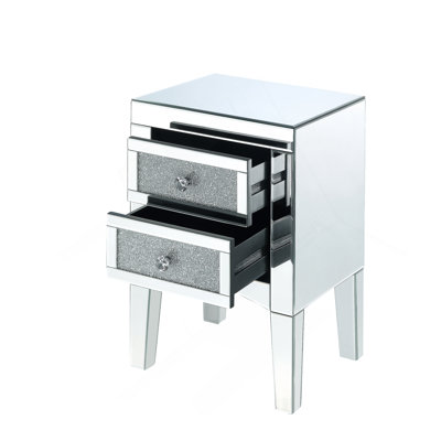 Rectangular End Table, Mirrored Small Accent Table