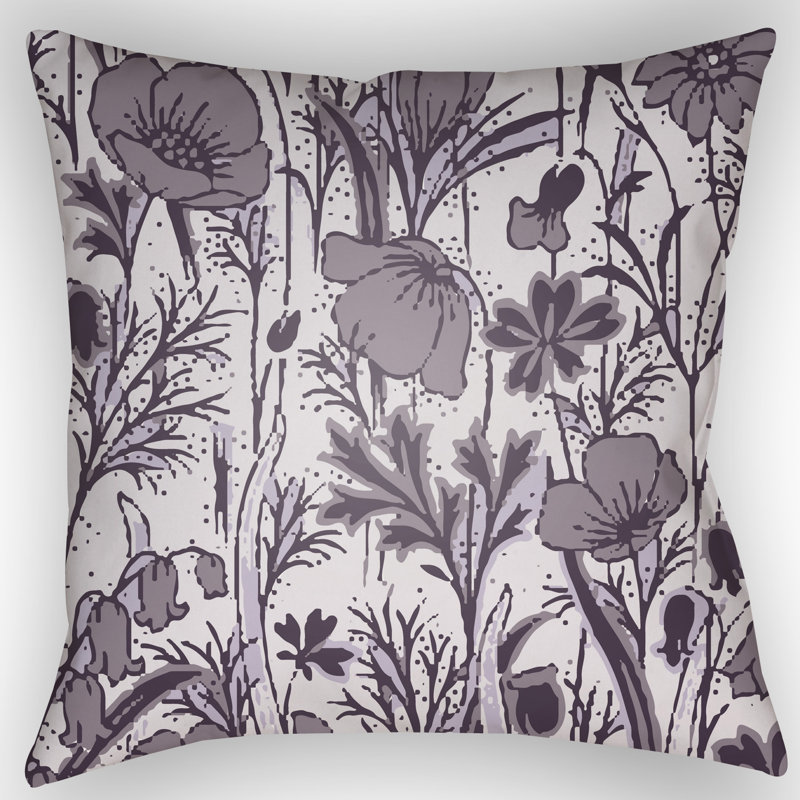 Chinoiserie Floral Floral Outdoor Throw Pillow, 20" H x 20" W x 2" D, Light Purple