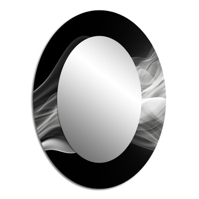 Black White Contemplative Abstraction II - Large Oval Wall Mirror On Metal