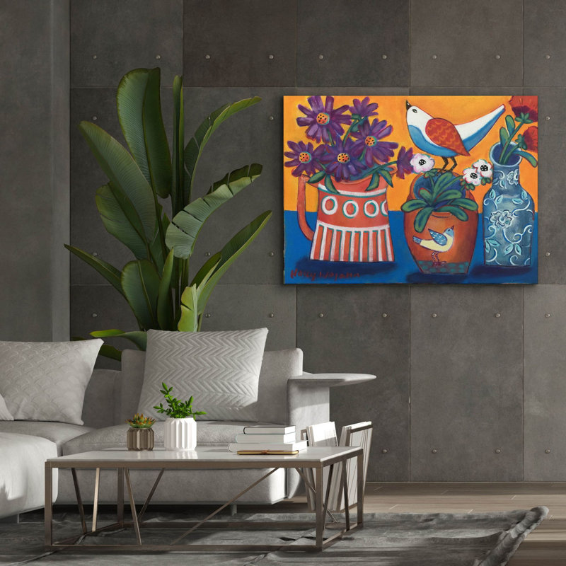 «Orange and Blue Vases» par Holly Wojhan, art mural sur toile, H 40 po x l 54 po x P 1,5 po
