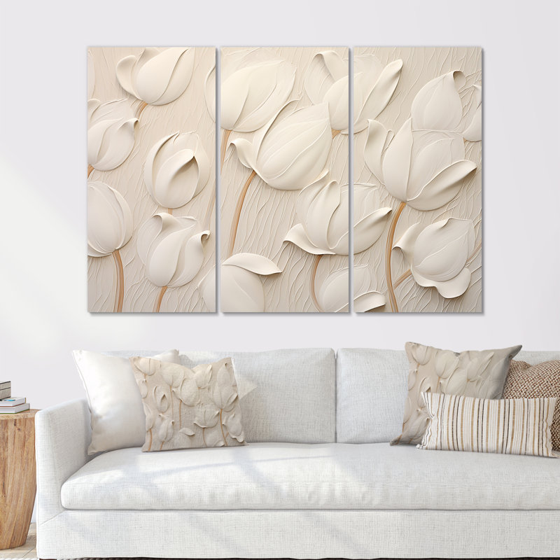 Minimalisme blanc tulipes symphonie - ensemble de reproductions d'art mural tulipes, H 40 po x l 60 po x P 1 po, Toile tendue