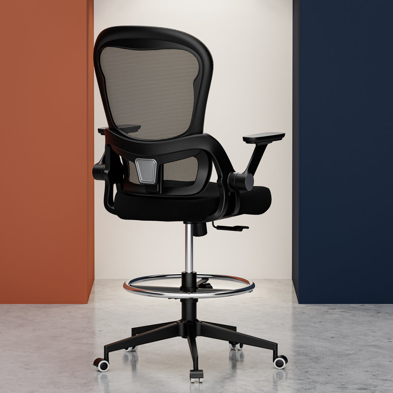 Mikaella Ergonomic Drafting Chair, Black, Black