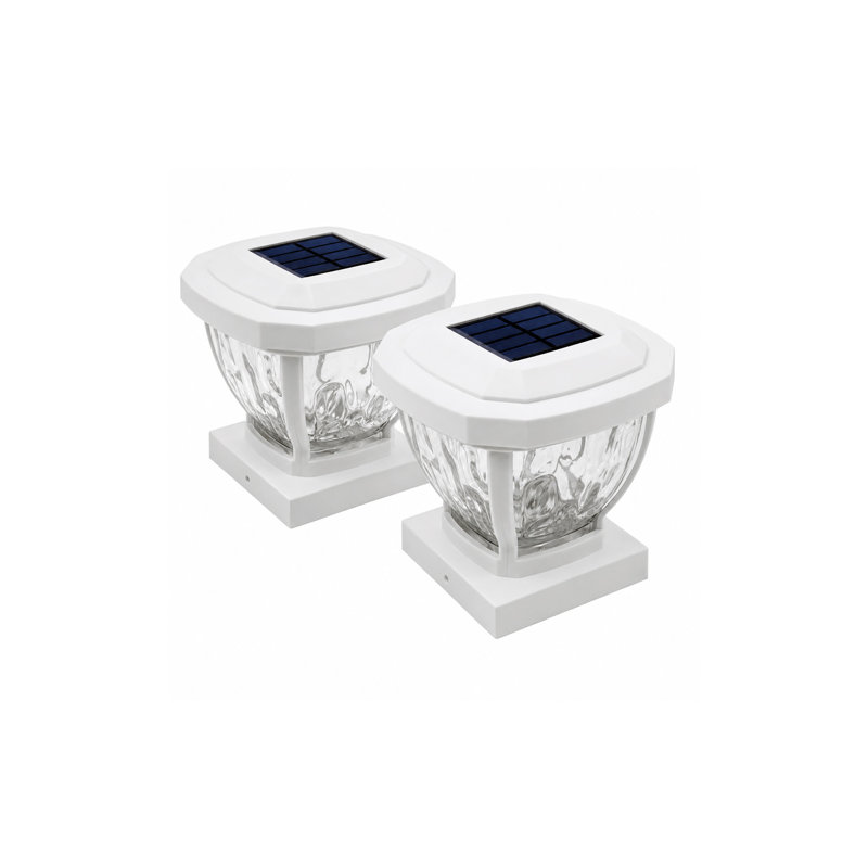 2-pack Led Solar Post Cap Light With Glass Shade, White