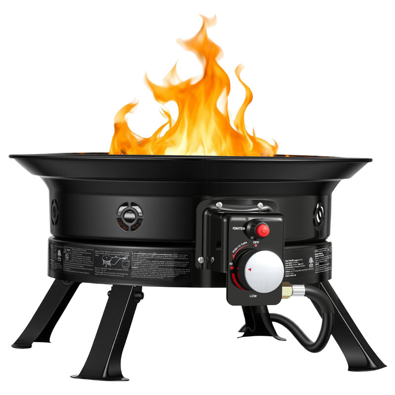 Propane Fire Pit 24-Inch, 53,000 BTU Portable Gas Fire Pit, with Grill Grate & Lava Rocks, Adjustable Flame, Folding Legs,Smokeless Outdoor Firebowl for Camping, Patio, Backyard, Deck, RV, Black