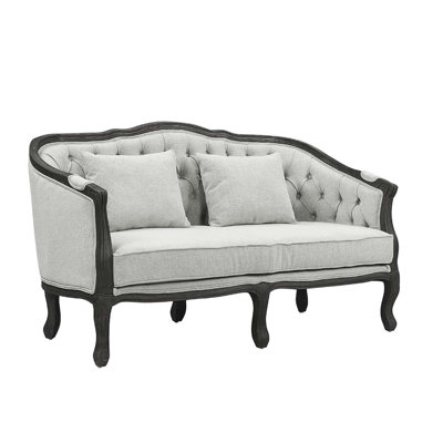 Causeuse E21820DB00584AB9A59374EA1BC8AFC7 avec 2 coussins, lin gris et finition brun foncé - Agatho (1 pièce / 1 pièce)