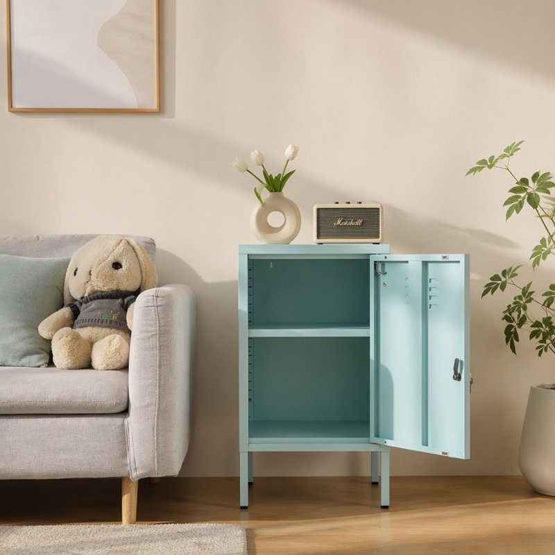 Une armoire de rangement multifonctionnelle en métal d'une hauteur de 27,17 pouces, H 27,17 po x l 14,96 po x P 15,75 po