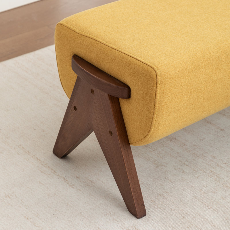 Chenice Upholstered Solid Wood Leg Bench, Yellow