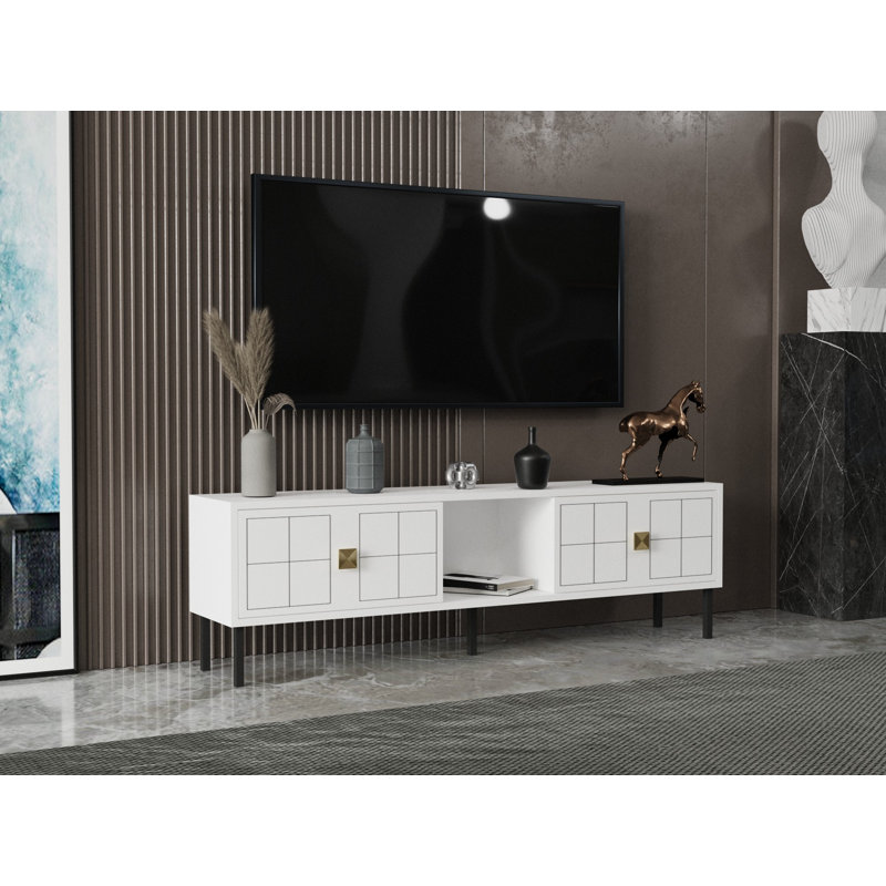 Keikei Unfinished TV Stand for TVs up to 65" with Fireplace Included, Gold