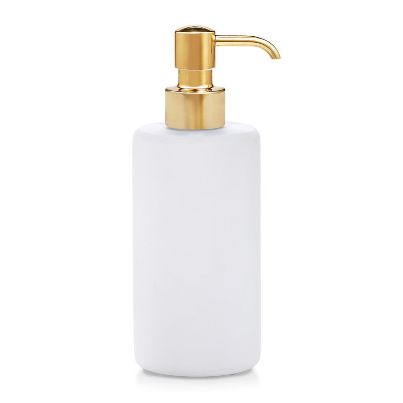 Domus White Matte Soap / Lotion Dispenser, Polished Gold