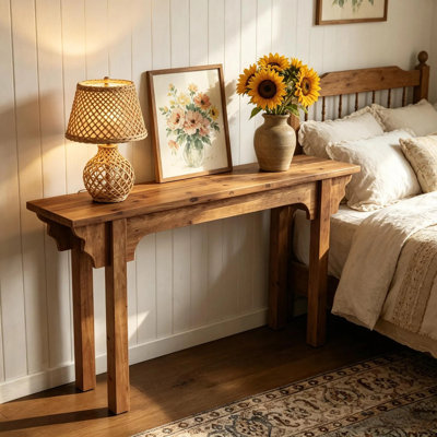 Console de style Mid-Century moderne en bois massif, console décorative avec canapé d'entrée, meubles de rangement longs et minces pour le couloir, décoration de salon