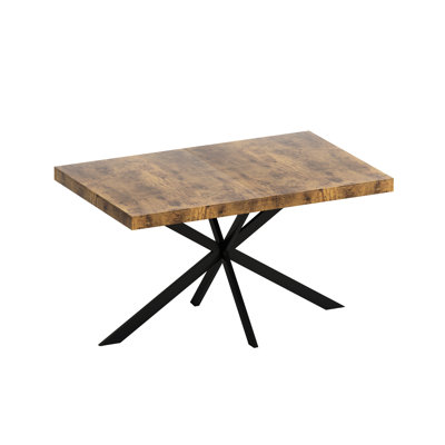 Table de salle à manger rectangulaire à plateau en bois antique avec capacité extensible, plaque de soulagement noire, base et rangement en fer, sièges 6, + métal, pieds de décoration en métal pour charge de 165 lb, charge de 165 lb, brun