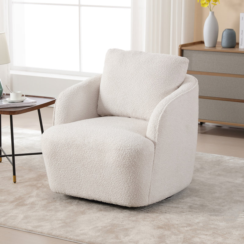 Dalbert 30.3'' Wide Swivel Barrel Chair, Ivory 100% Polyester